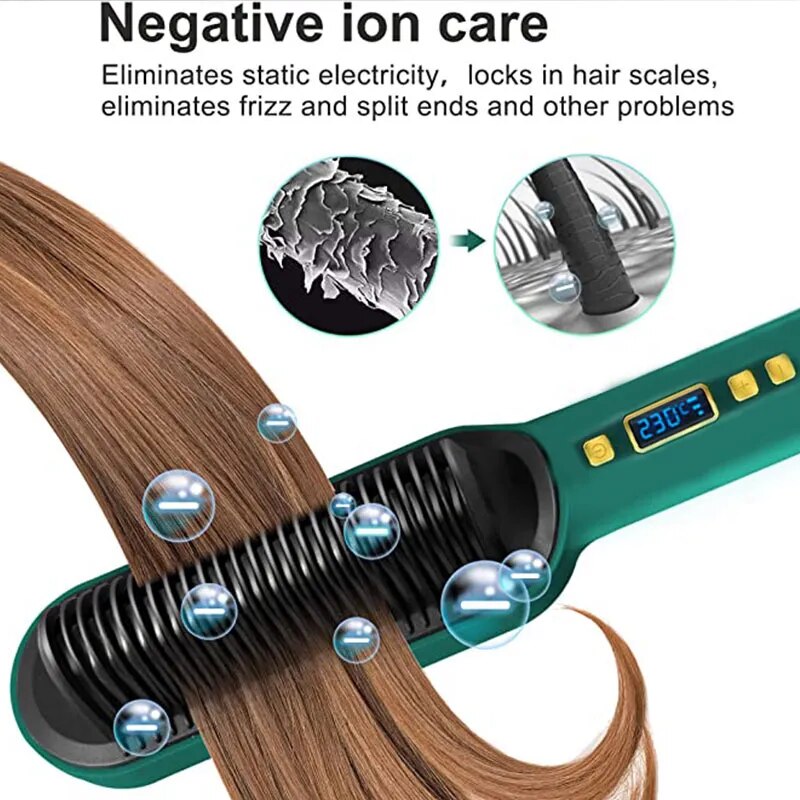 2 In 1 Electric Professional Negative Ion Hair Straightener Brush